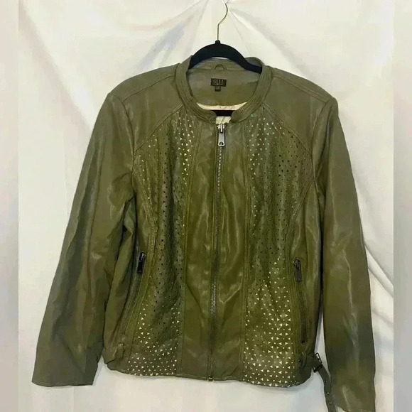G.I.L.I Women’s Olive Green Leather Jacket Plus Size Blazer 22W - Picture 1 of 5